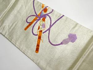 リサイクル　笛・組紐模様刺繍名古屋帯